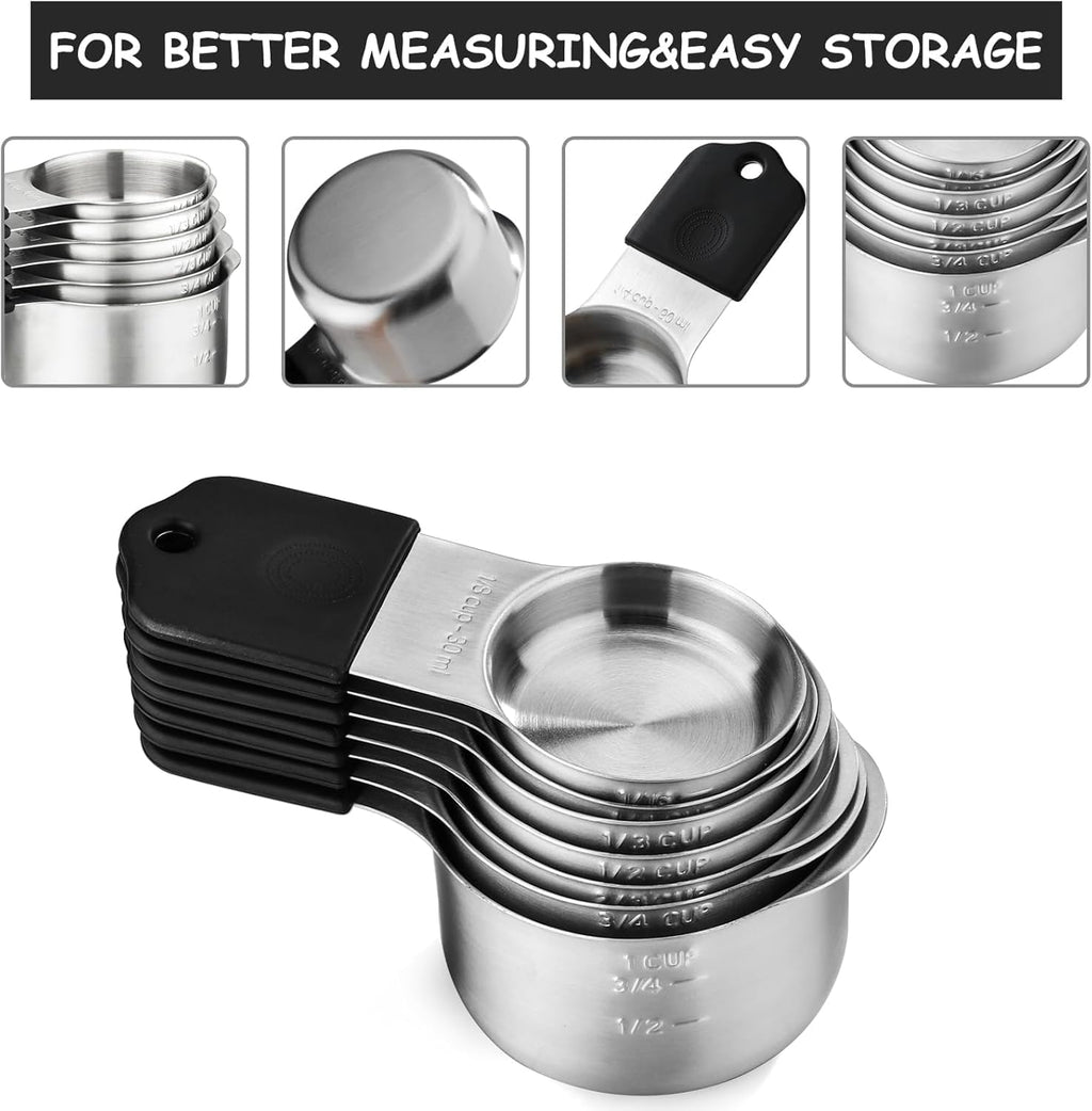 Magnetic Measuring Cups and Spoons Set, N52 Magnetic spoons Nesting Design, 304 Stainless Steel measuring cups, BPA