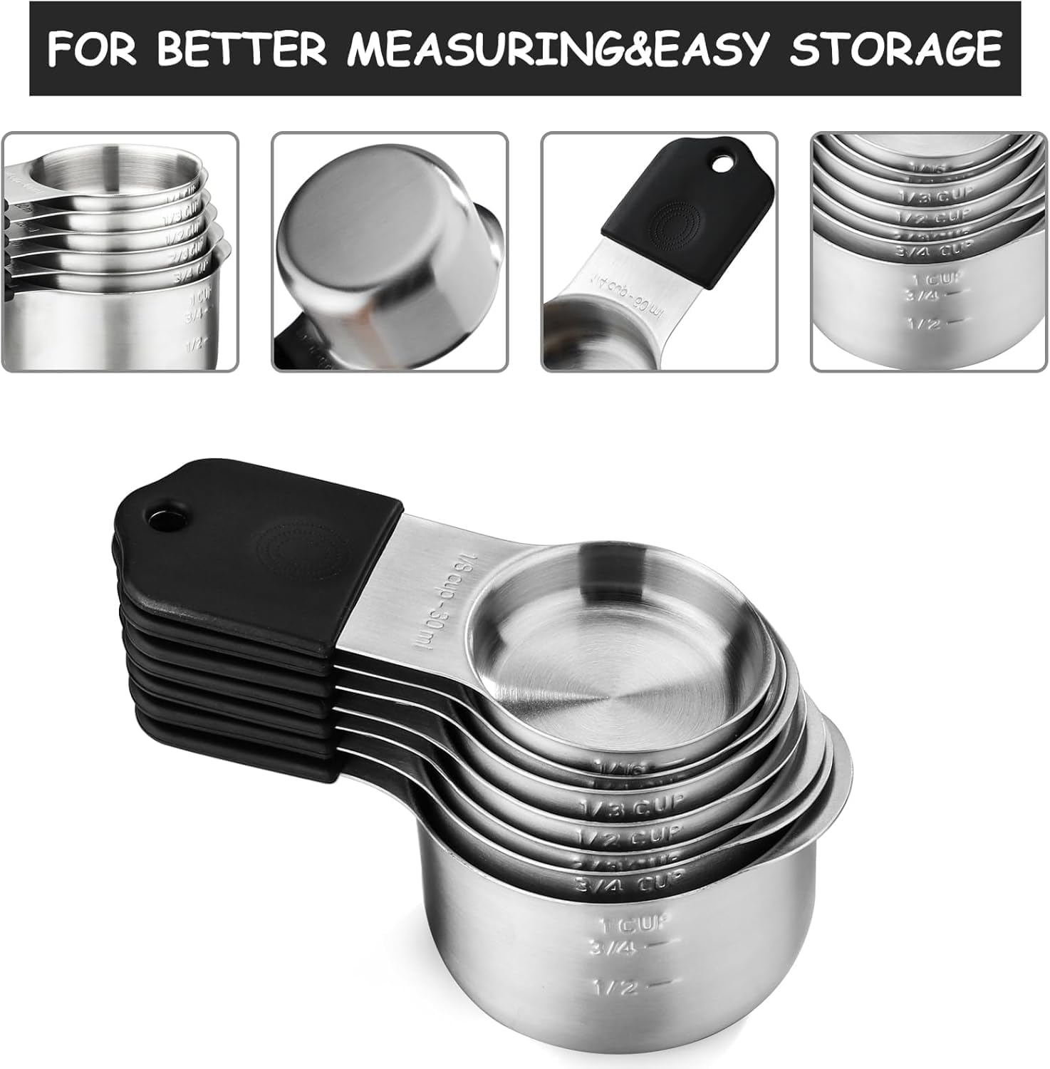 Magnetic Measuring Cups and Spoons Set, N52 Magnetic spoons Nesting Design, 304 Stainless Steel measuring cups, BPA