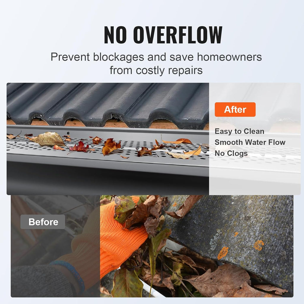 Gutter Guard, 5 inch Width, Aluminum Leaf Filter DIY Gutter Cover, 13 PCS 52 ft Total Length, 0.157'' Hole Diameter &