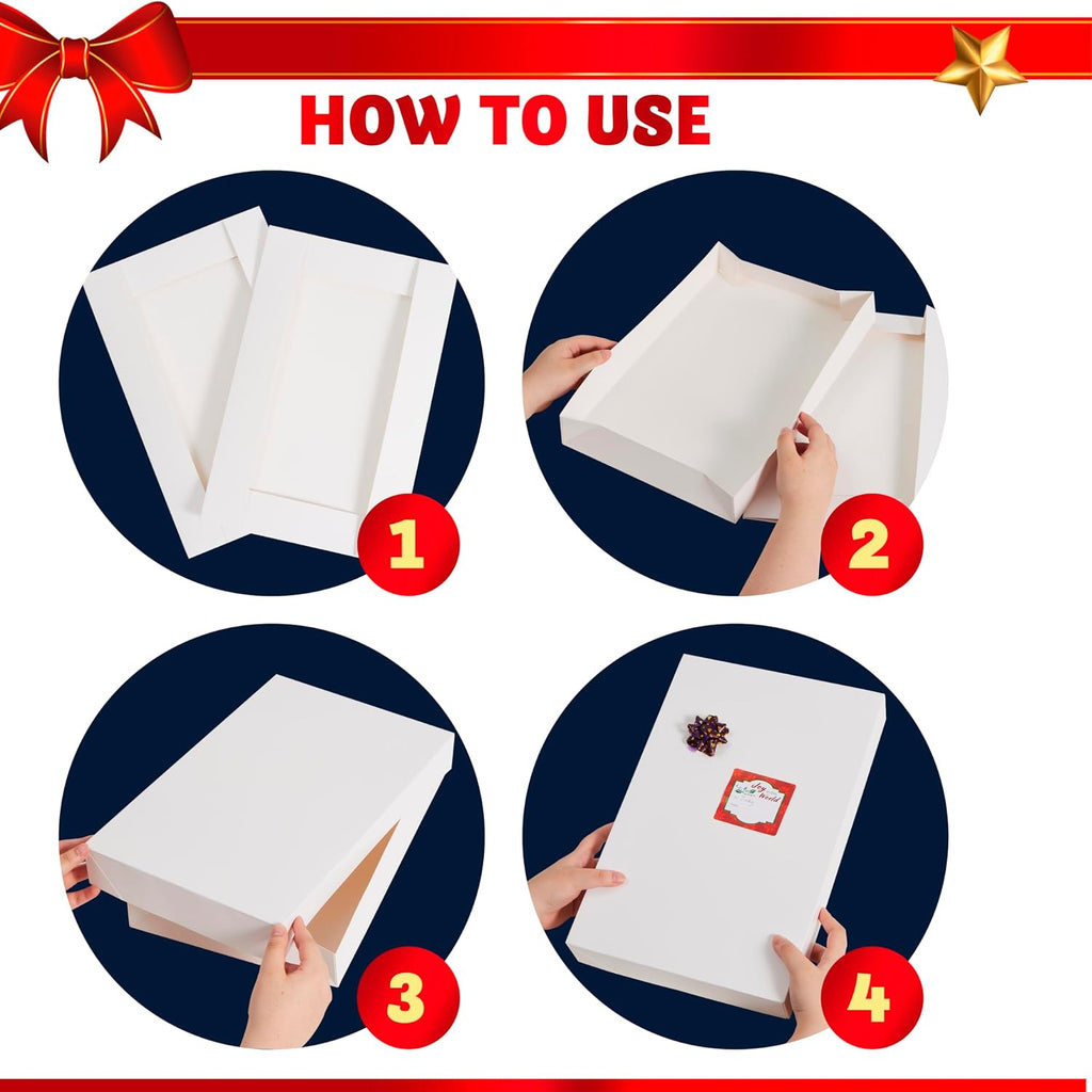 12 PCS Christmas Shirt Gift Boxes with Lids, 4'' Deep Large 4 Different Sizes White Assorted Cardboard Robe Boxes for
