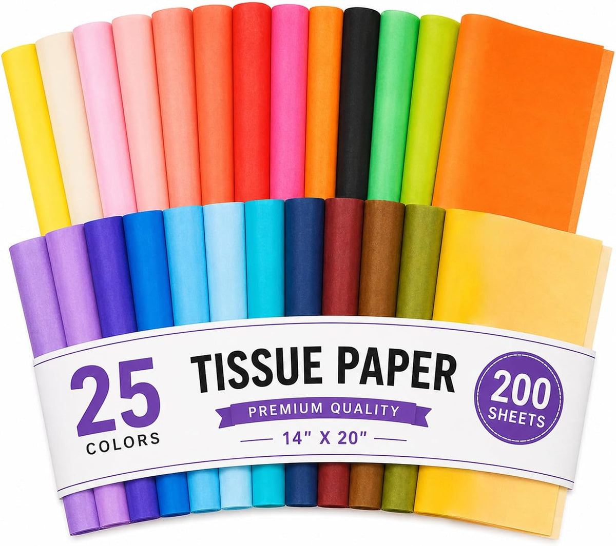 200 Sheets Multi-Colored Tissue Paper，14x20 Inch Tissue Paper