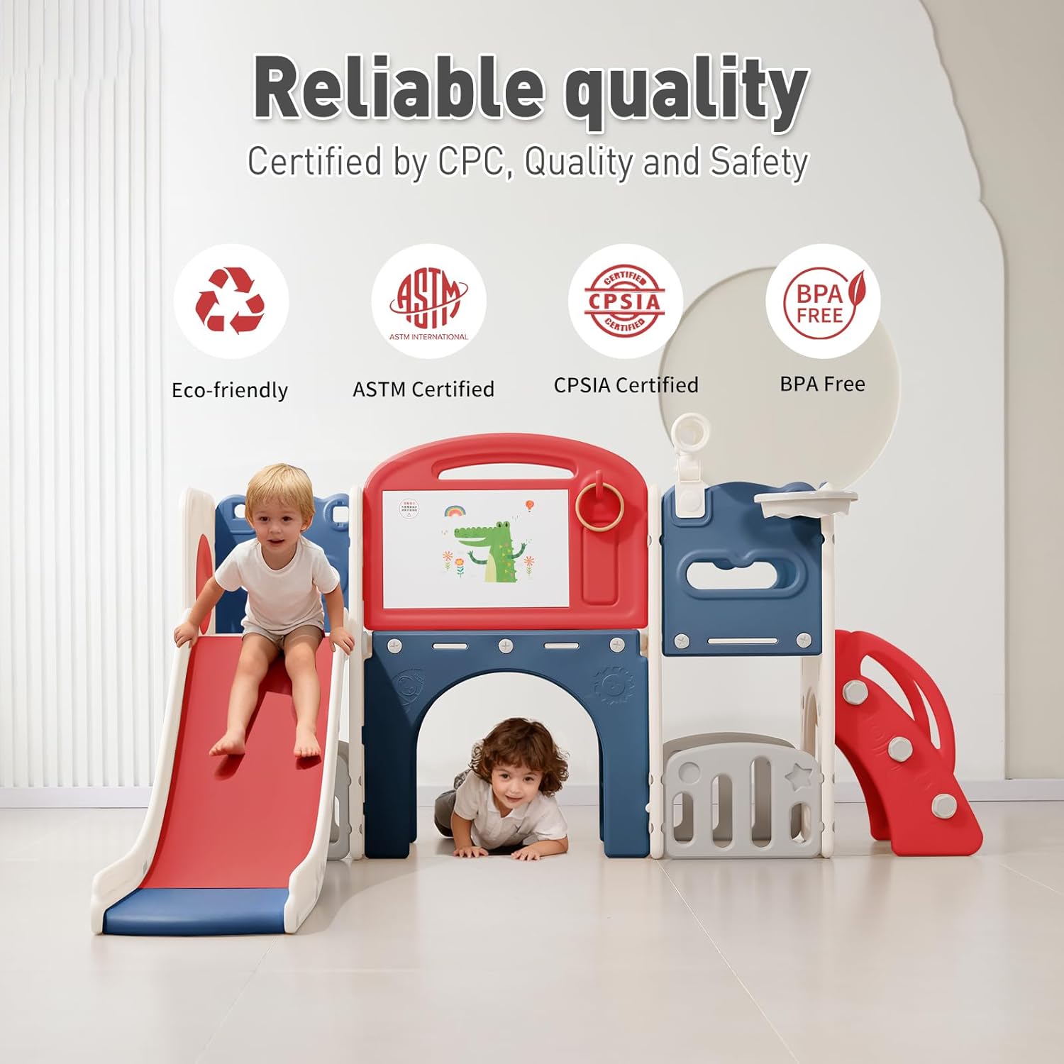 Outdoor Toddler Playset with Slide Set,Indoor Playground for Toddlers 1-3, Climber Play Set with Telescope Basketball