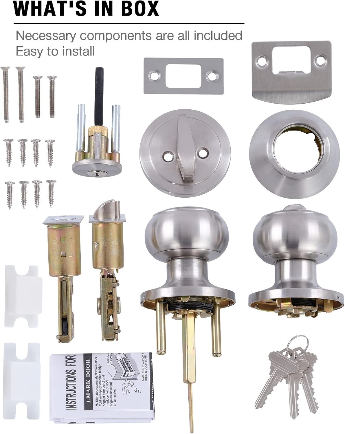 (2 Pack) All Keyed Identical Deadbolt Door knob Single Cylinder Deadbolt Lock Combo Set, Classic Satin Nickel
