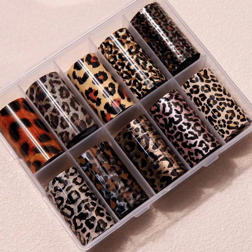 Leopard Print Nail Art Foils Transfer Stickers 10Pcs Leopard Snake Print Nail Foils Adhesive Decals Nail Supplies