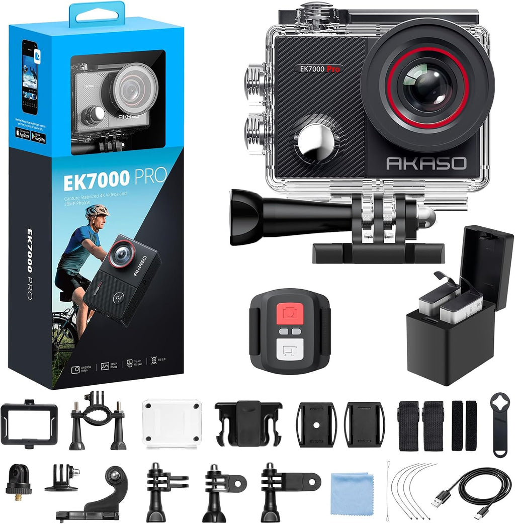 EK7000 Pro 4K30fps Action Camera with Touch Screen EIS 131ft Waterproof Underwater Camera Remote Control 5X Zoom with