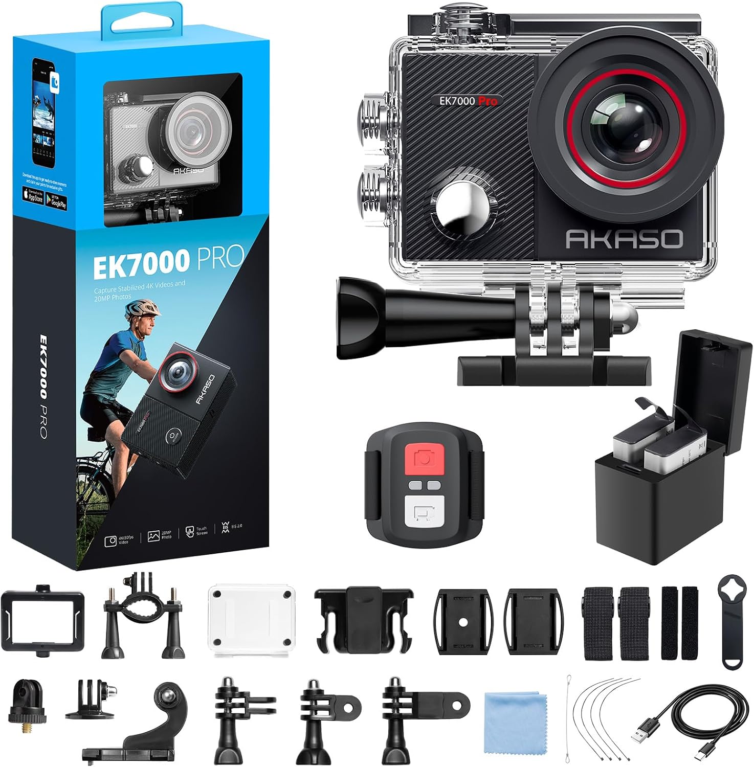 EK7000 Pro 4K30fps Action Camera with Touch Screen EIS 131ft Waterproof Underwater Camera Remote Control 5X Zoom with