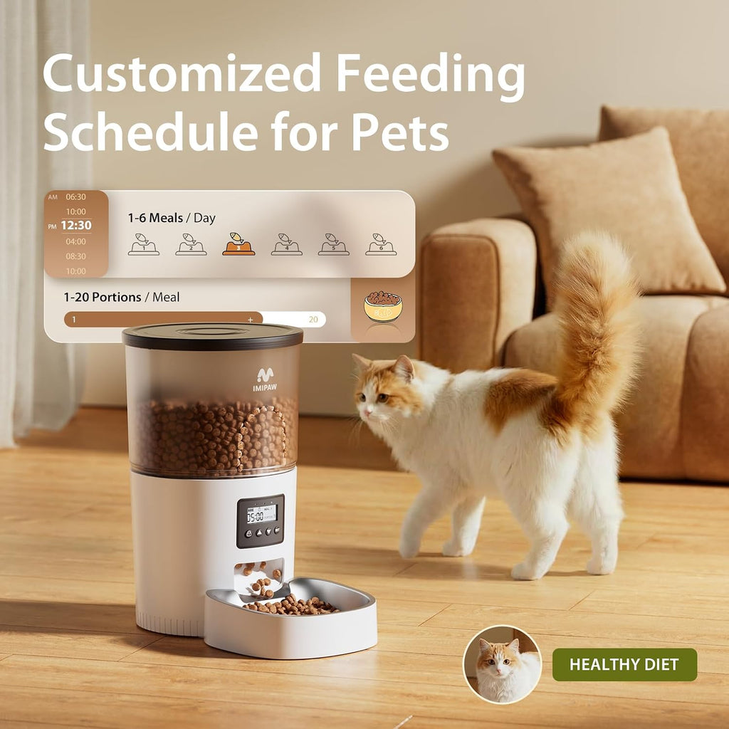 Automatic Cat Feeder, 3L Timed Pet Dry Food Dispenser with Clog-Free Design, Auto Feeder for Cats, 1-6 Meals Per Day