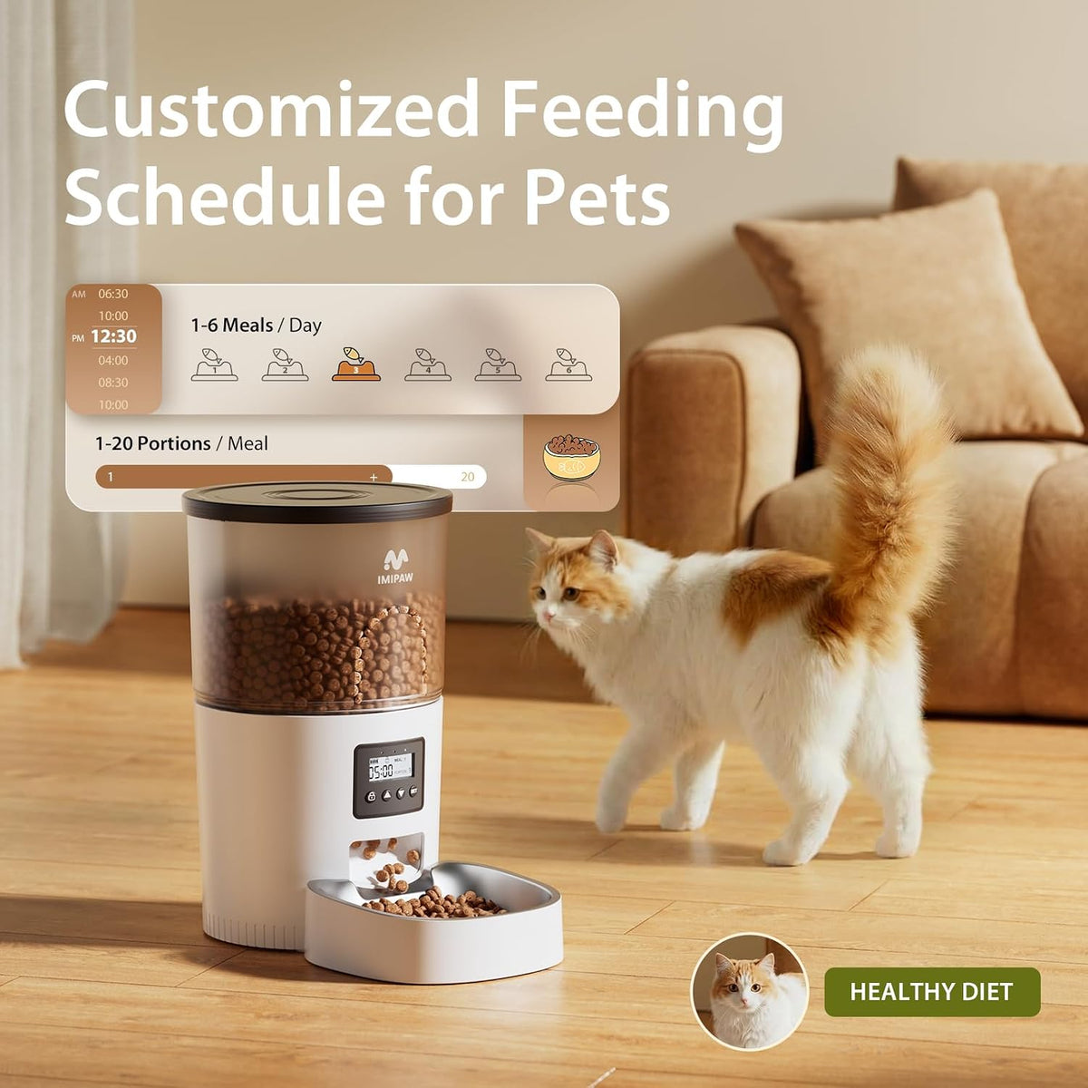 Automatic Cat Feeder, 3L Timed Pet Dry Food Dispenser with Clog-Free Design, Auto Feeder for Cats, 1-6 Meals Per Day