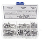MCMASKE #8-32 UNC Stainless Steel Button-Head Socket Cap Screws Hex Nuts Flat Washers Assortment Kit