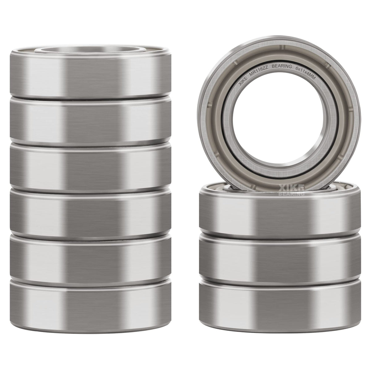 XIKE 10 Pcs MR116ZZ Bearings 6x11x4mm, Double Shield Seals Metal.