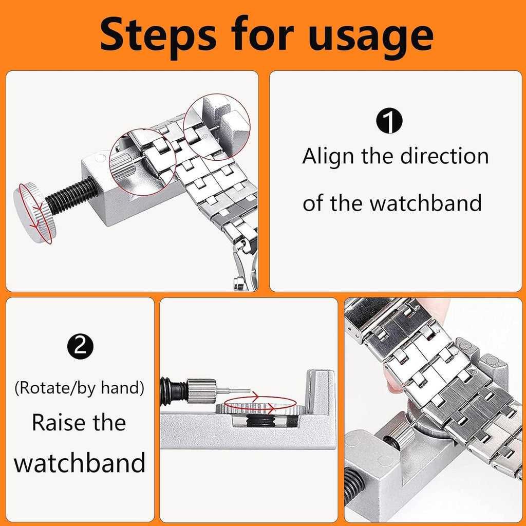 Watch Link Removal Tool Kit, Watch Band Adjustment & Resizing Tool with Double-Head Hammer,Metal Watch Band Link
