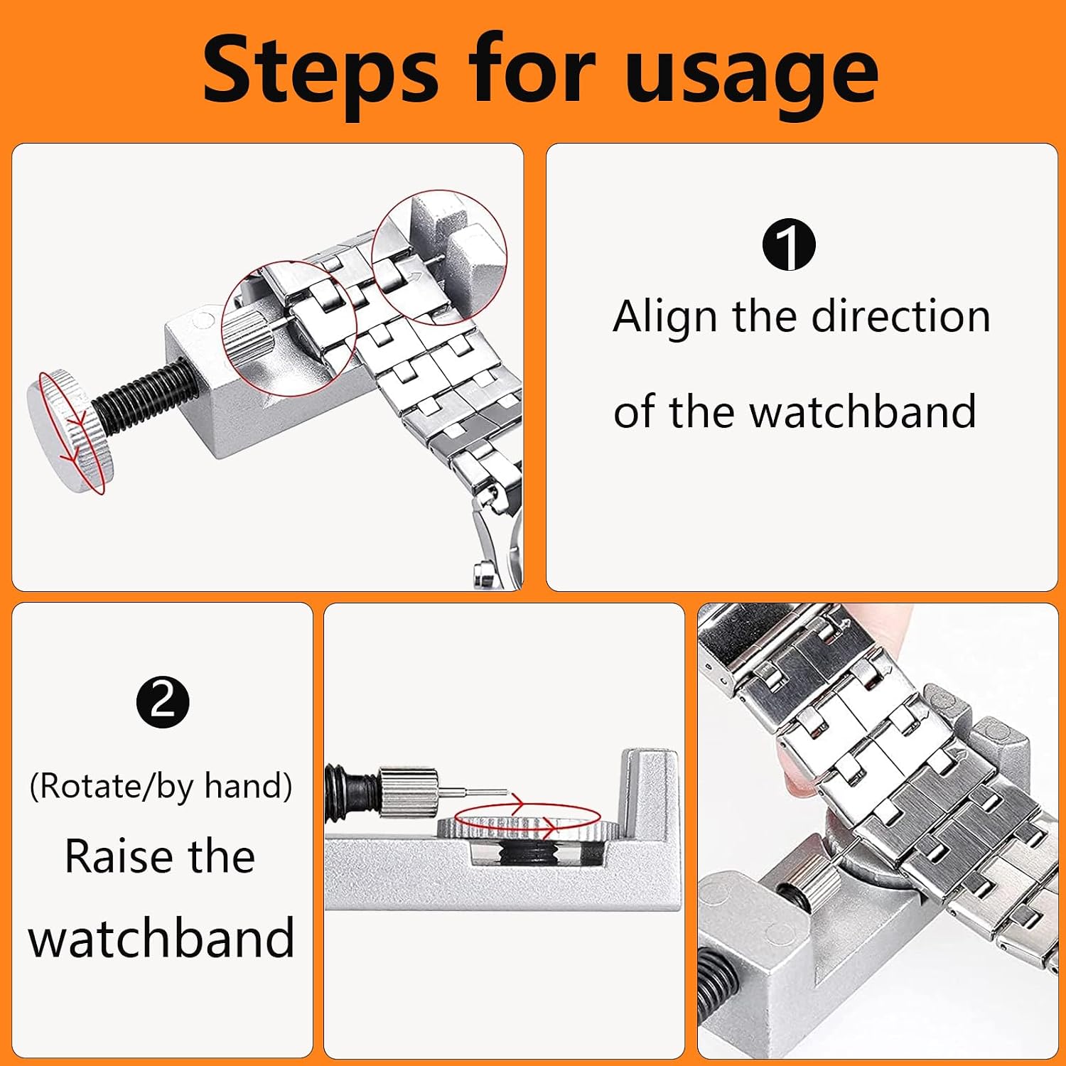 Watch Link Removal Tool Kit, Watch Band Adjustment & Resizing Tool with Double-Head Hammer,Metal Watch Band Link