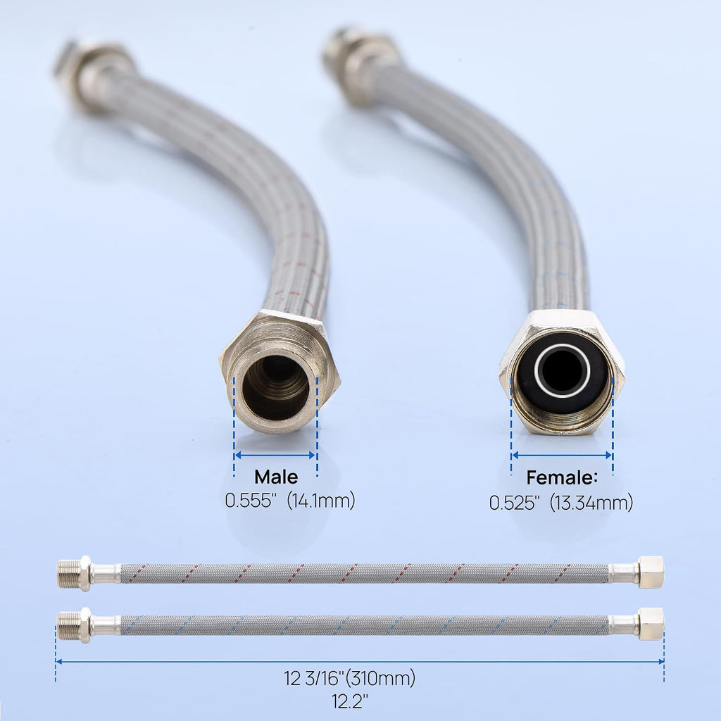 Faucet Supply Lines Length 12" 3/8 OD Comp (Male) x 3/8 Comp (Female) | Thread Connector Braided Nylon Extension