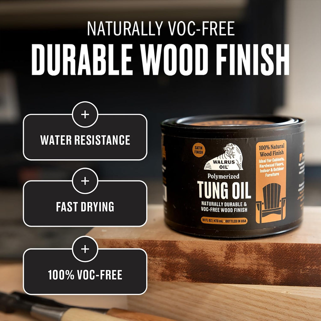 Polymerized Tung Oil. 100% Natural, VOC-Free, Heat Bodied, Fast Curing Wood Sealer and Finish. Food-Contact Safe