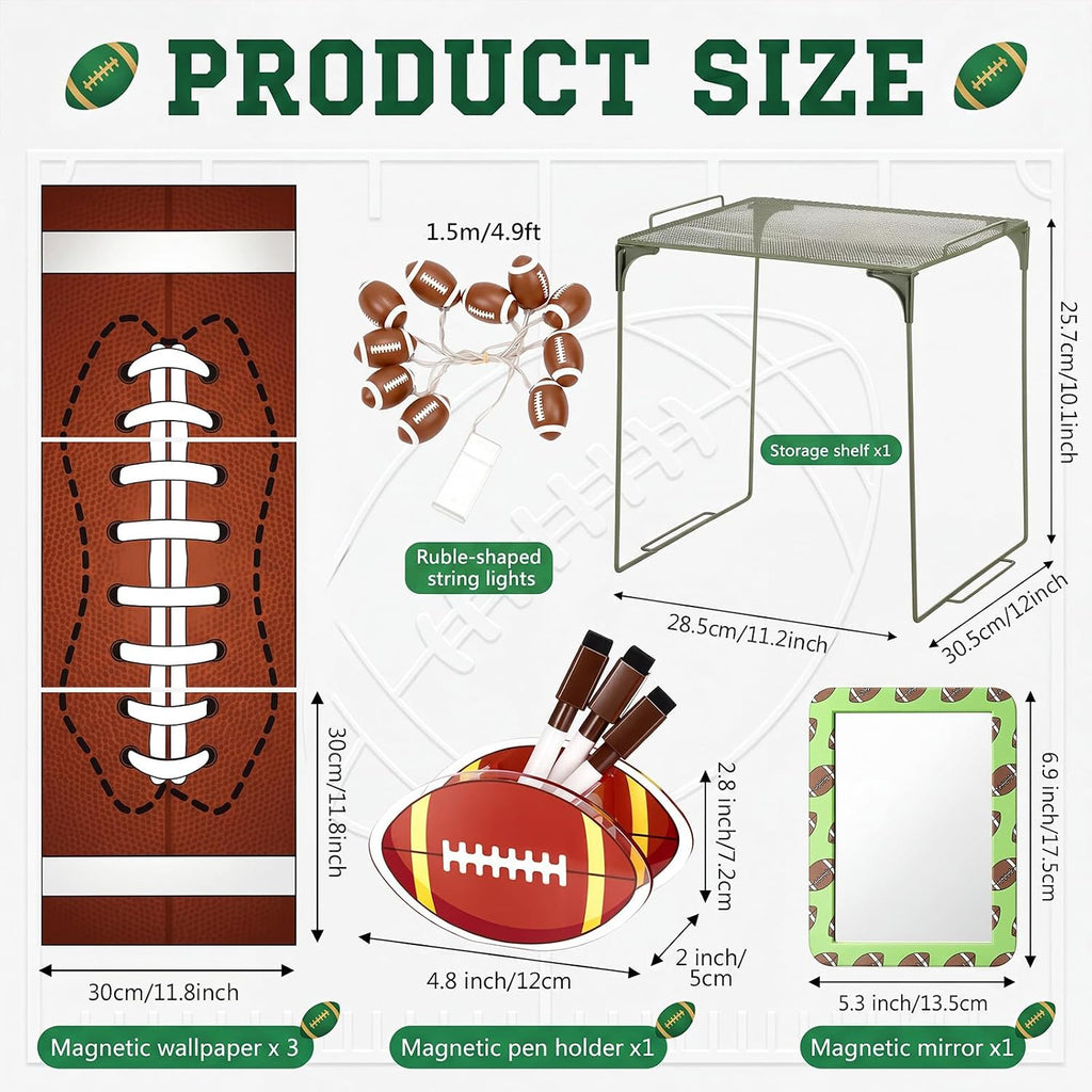 19 Pcs Locker Accessories, Football Locker Organizer Decoration with Shelf, Wallpaper, Mirror, Whiteboard, Pen