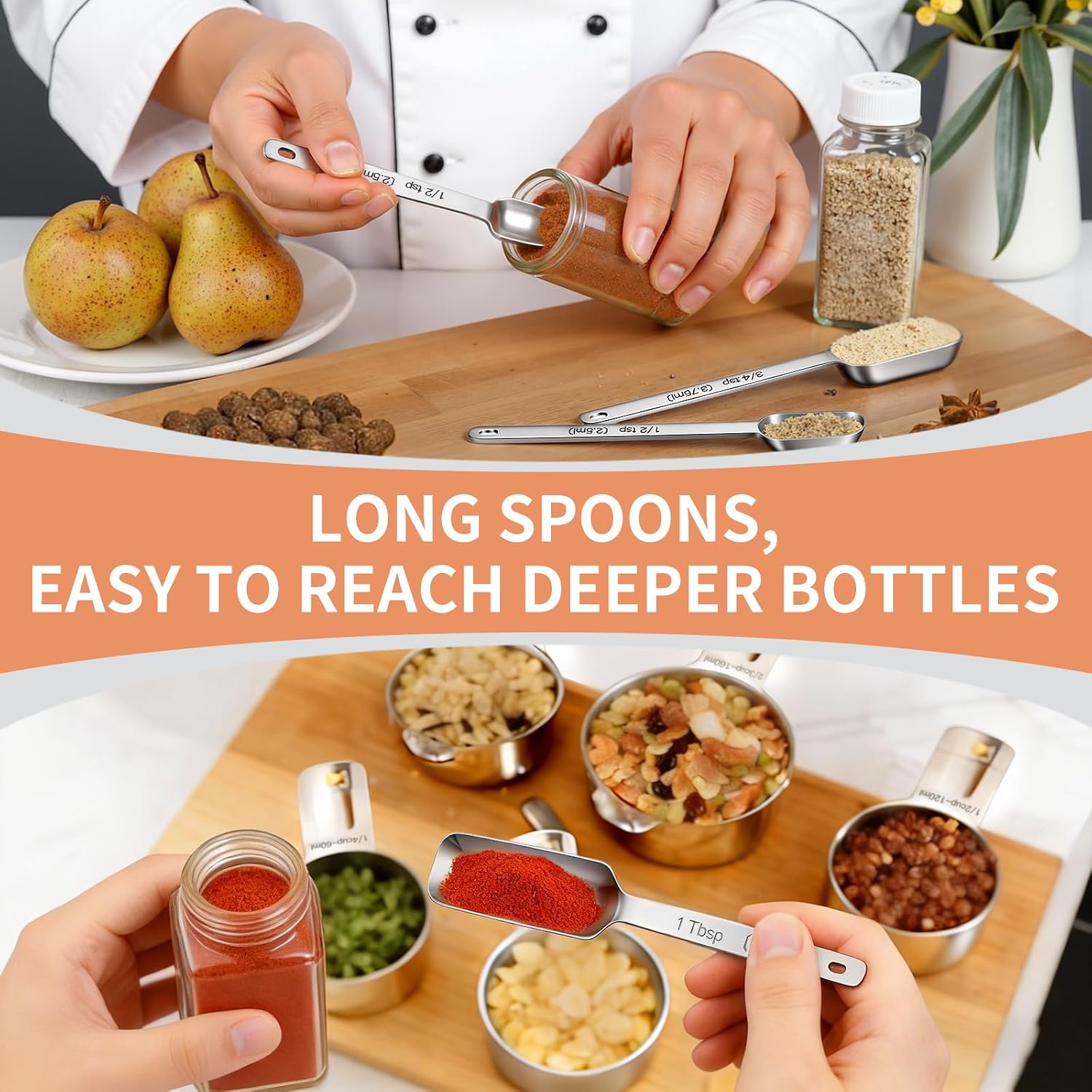 Measuring Cups and Spoons Set, 7 Stainless Steel Nesting Measuring Cups & 7 Spoons, 5 Mini Measuring Spoons &1