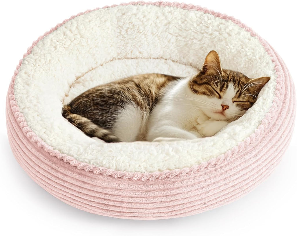 Round Donut Cat and Dog Cushion Bed, 20in Pet Bed for Cats or Small Dogs, Anti-Slip & Water-Resistant Bottom, Super