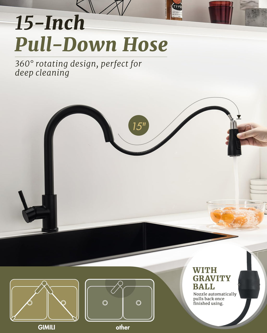 Black Kitchen Faucet with Pull Down Sprayer