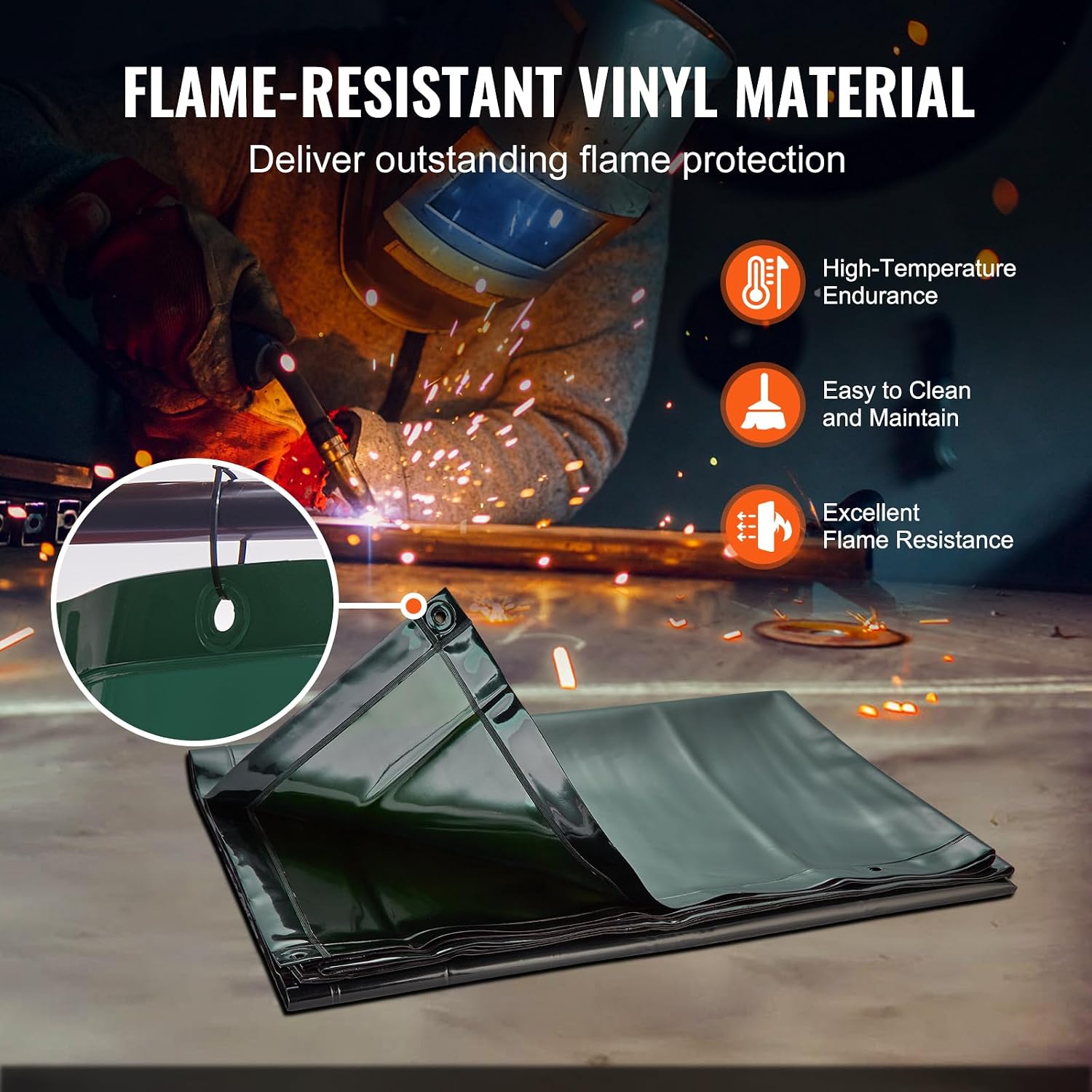Welding Screen with Frame, 6' x 8' Welding Curtain Screen, Flame-Resistant Vinyl Welding Protection Screen on 4