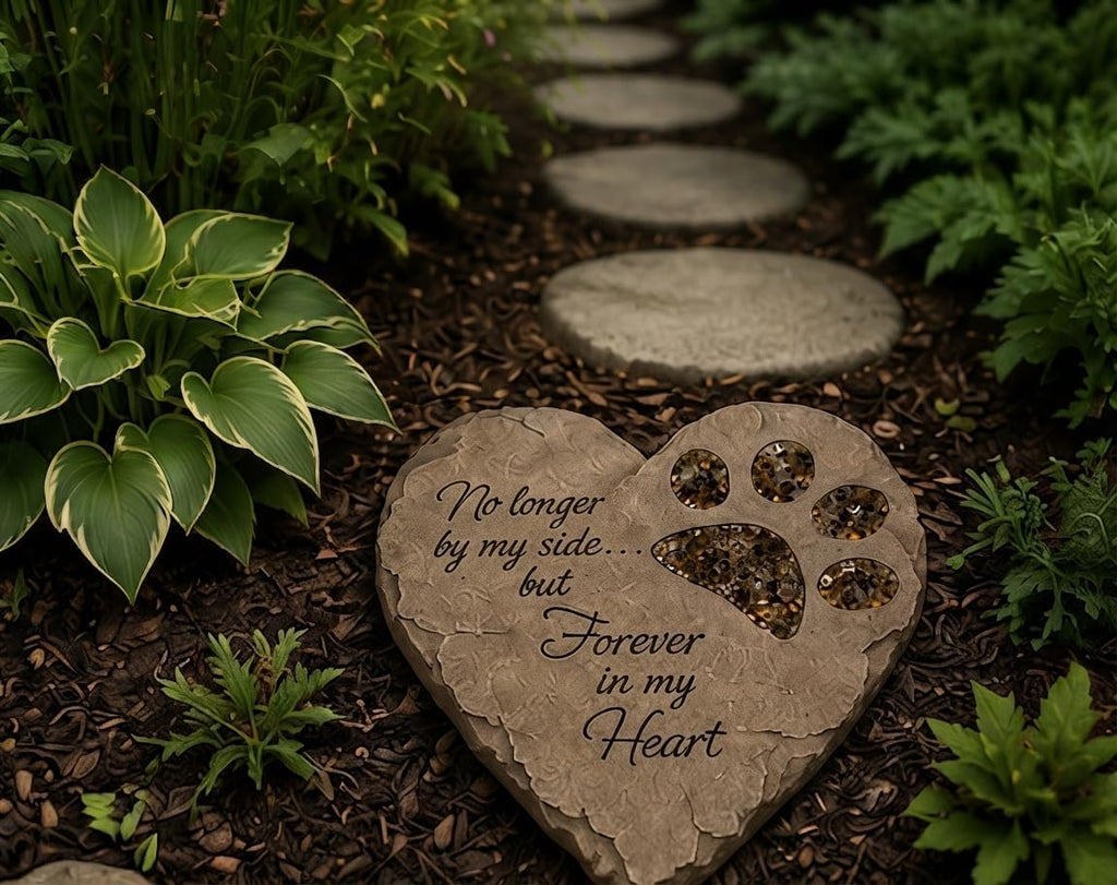 Pet Memorial Garden Stepping Stone Heart Paw Print, 9.5 Inch