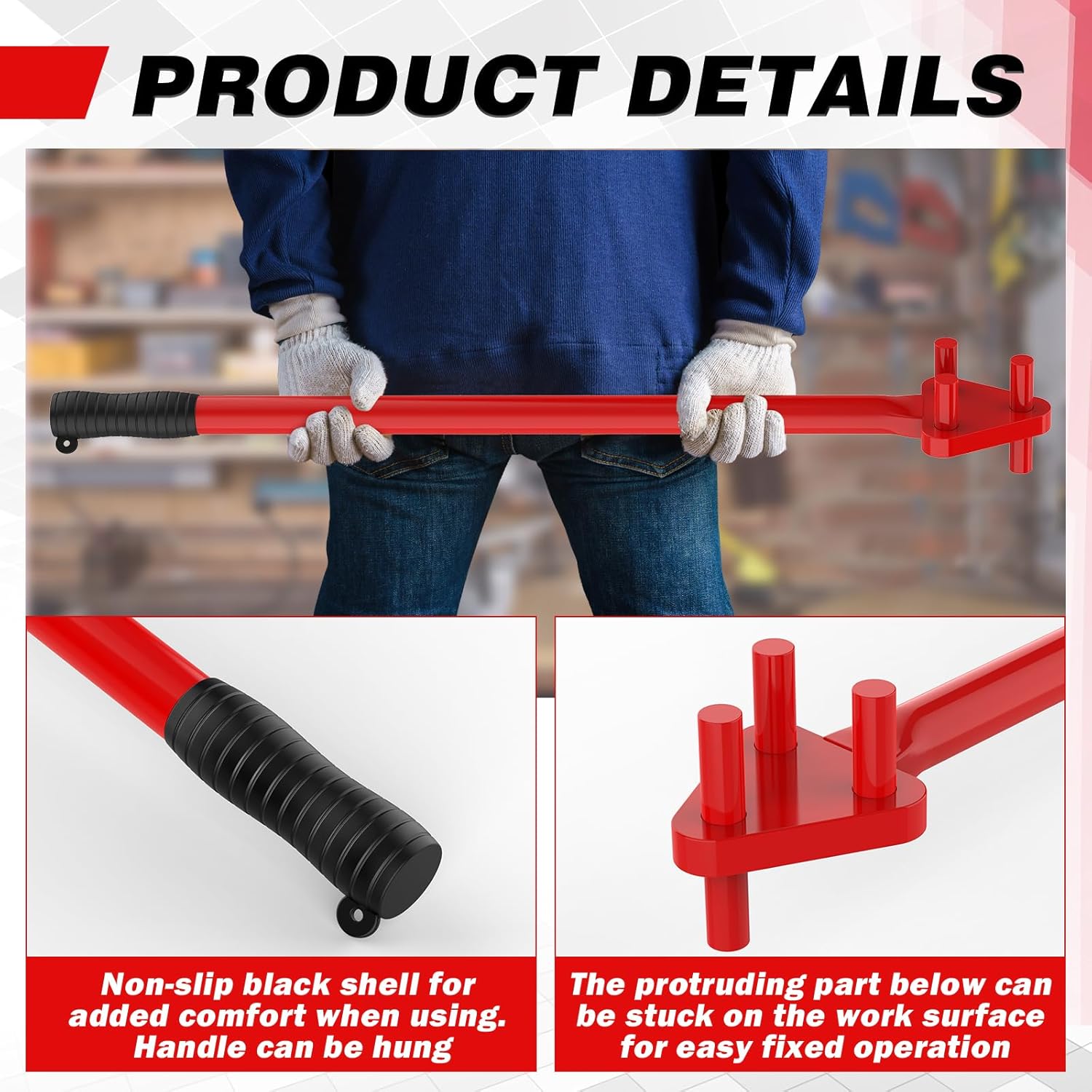 Manual Rebar Bender for 5/8" Bars - Hand Operated Metal Bending Tool with Reverse Head, Ideal for Flat Steel and