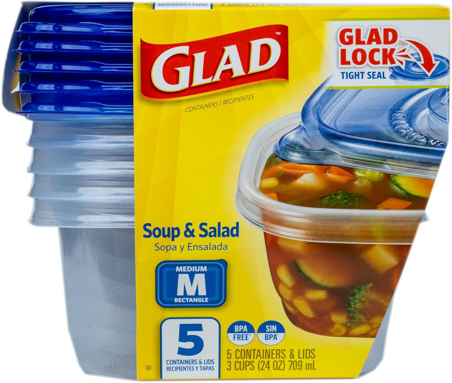 GladWare Medium Rectangle Food Storage Containers with Lids, BPA Free Plastic for Soups Salads and Meal Prep