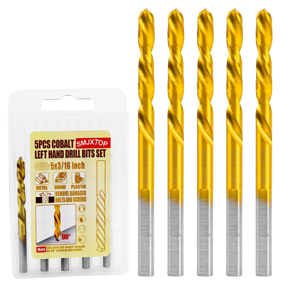 5PCS 3/16" M35 Cobalt Left Hand Drill Bits Set