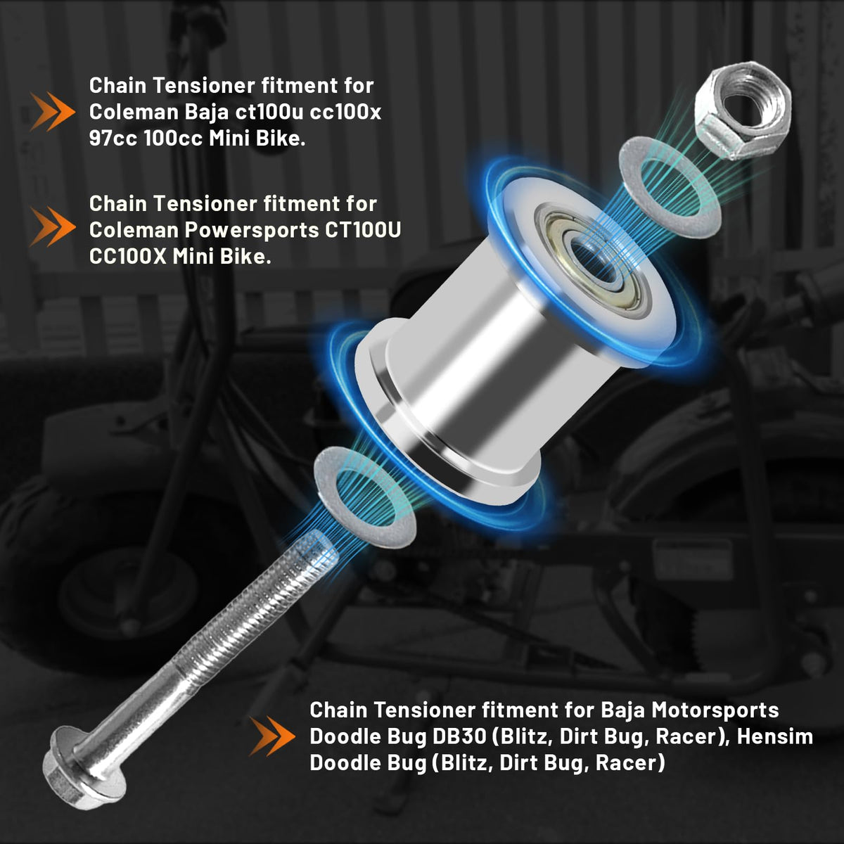 8mm Chain Tensioner w/1.75in Roller for Coleman CT100U Silver