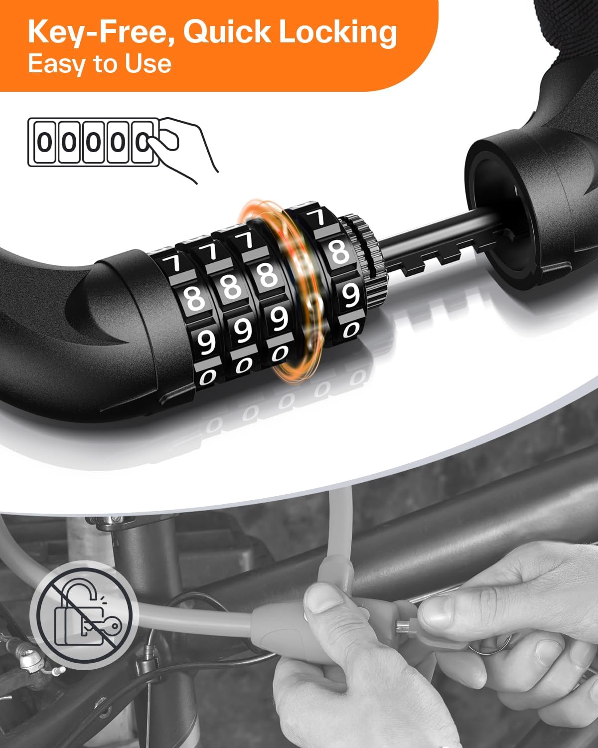Bike Lock: 5 Digit Combination High Security Anti Theft Bike Chain Lock - 3.2/3.6/4ft Heavy Duty Keyless Bicycle Lock
