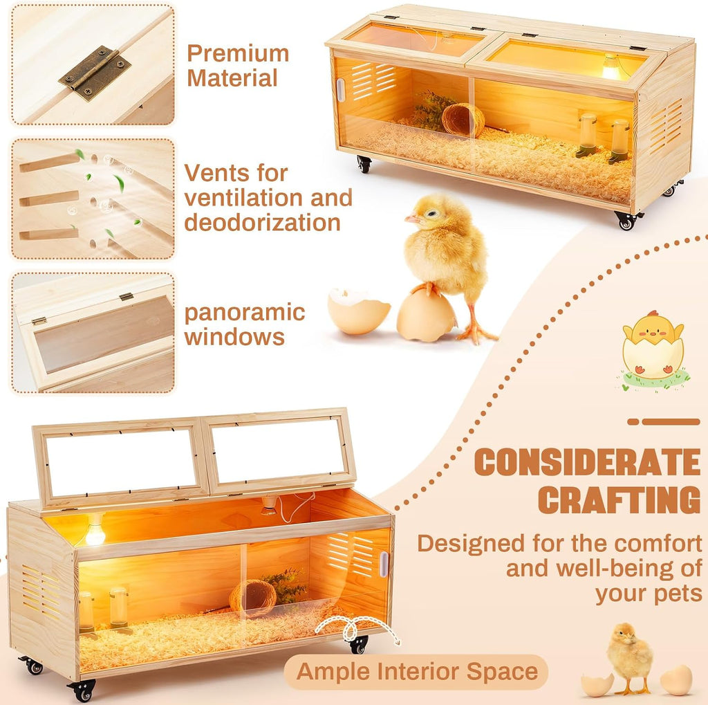 Chicken Brooder Box, Wooden Pulley, 39.4''L x 15.7''W x 15.7''H