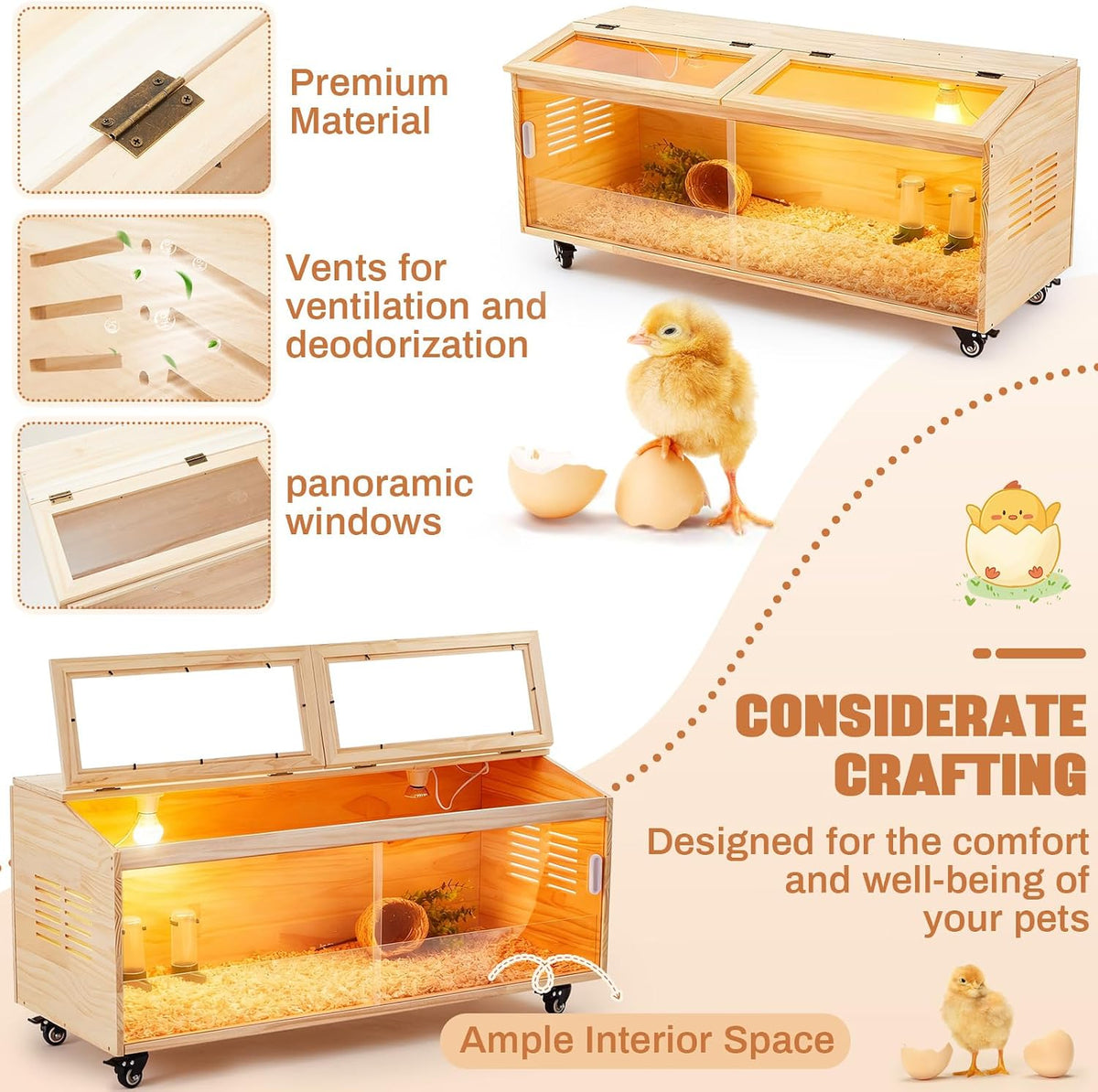 Chicken Brooder Box, Wooden Pulley, 39.4''L x 15.7''W x 15.7''H