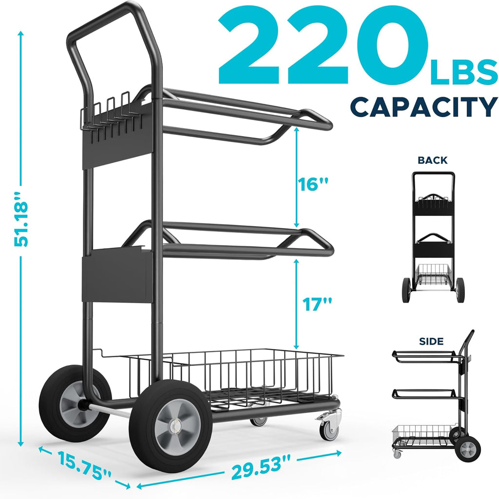 220 Lbs Rolling Saddle Rack Cart with Basket – Heavy Duty Saddle Stand for Western Horse Gear, Organizers and Storage