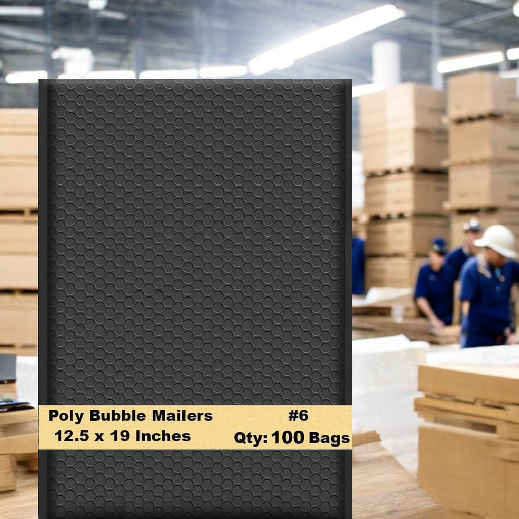 12.5x19 Inch Black Poly Bubble Mailers #6, 100-Pack – Large Padded Shipping Envelopes with Self-Seal Adhesive Bags