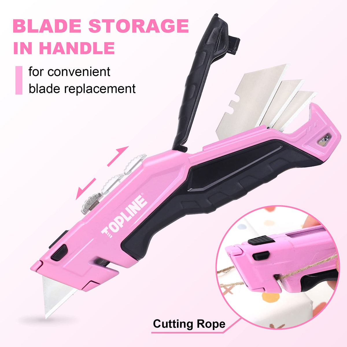 Retractable Pink Utility Knife, Pink Box Cutter for Women