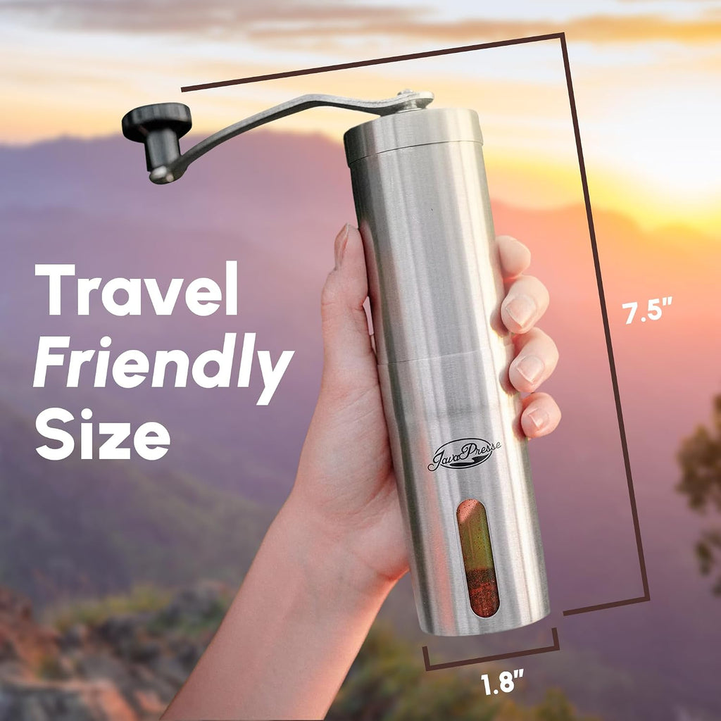 Manual Stainless Steel Coffee Grinder - 18 Adjustable Settings, Portable Conical Burr Grinder for Camping, Travel