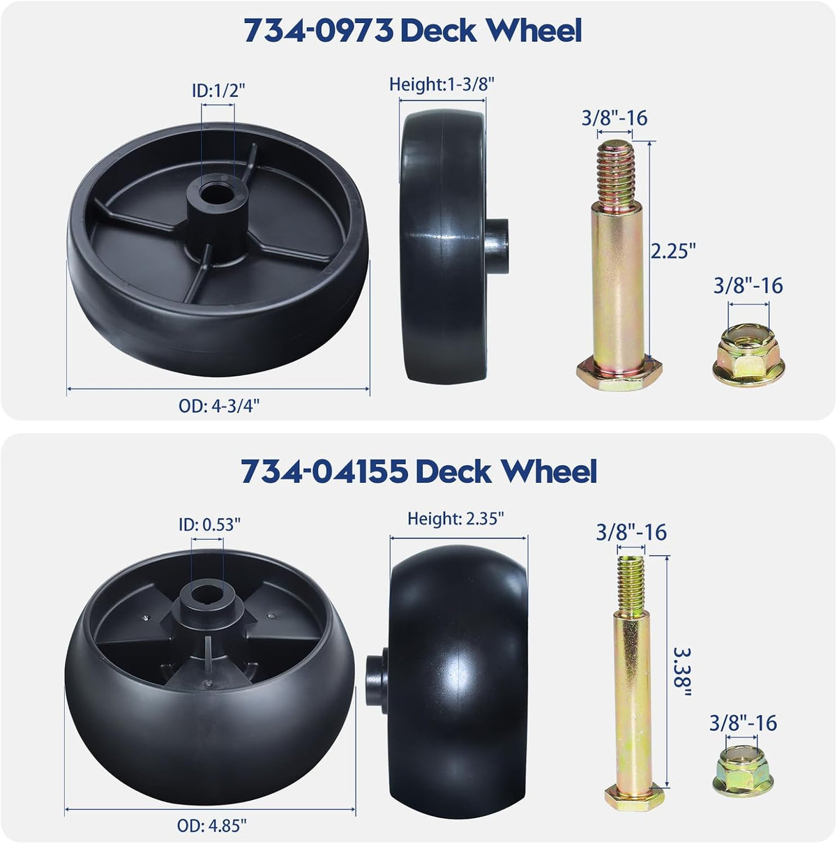 2 Pack 734-04155 Deck Wheel with 734-0973 Deck Wheel for Cub Cadet