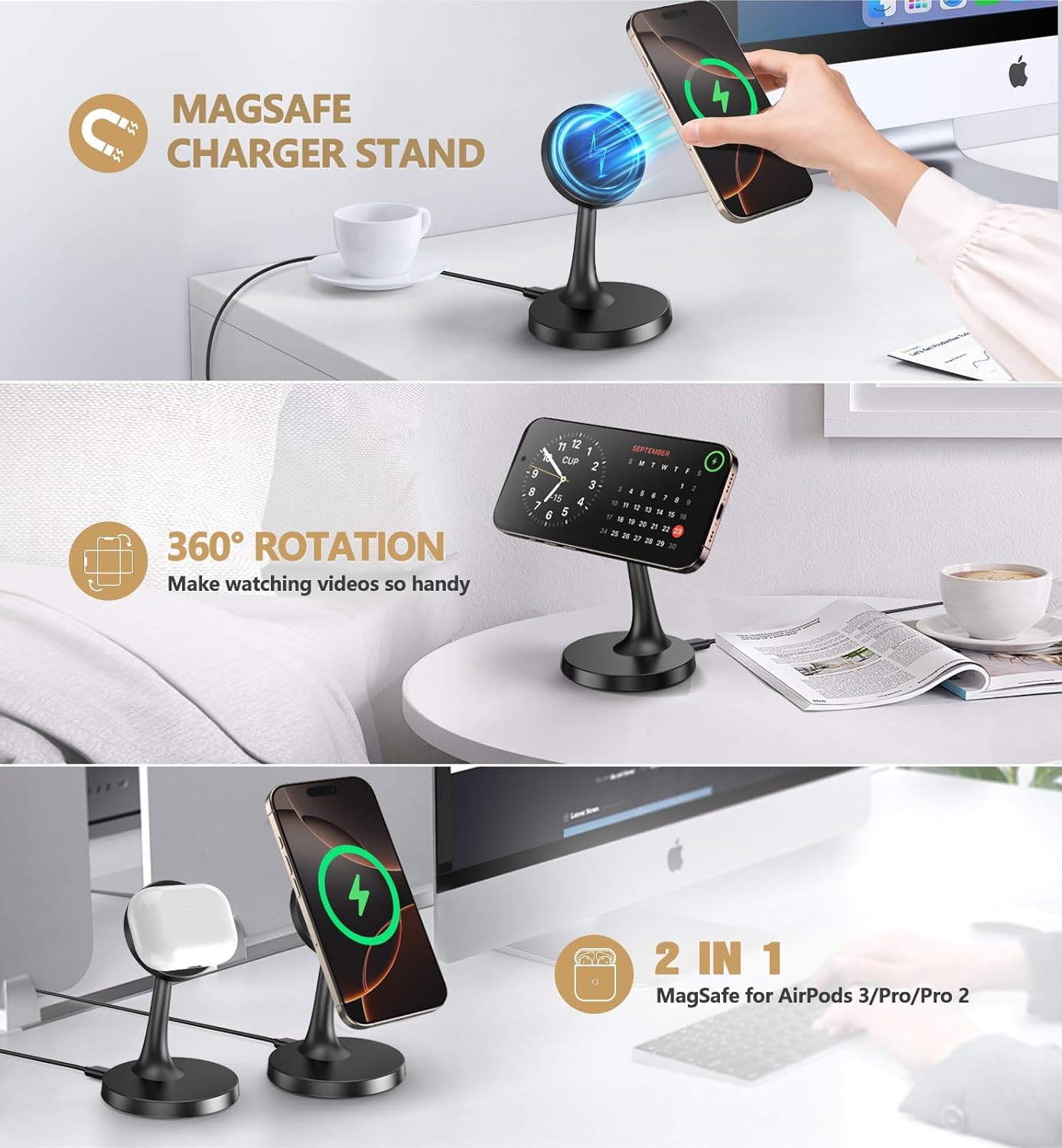 Magnetic Wireless Charger iPhone Stand 15W Fast Mag-Safe Charger for iPhone 17/17 Pro/17 Air/17 Pro Max