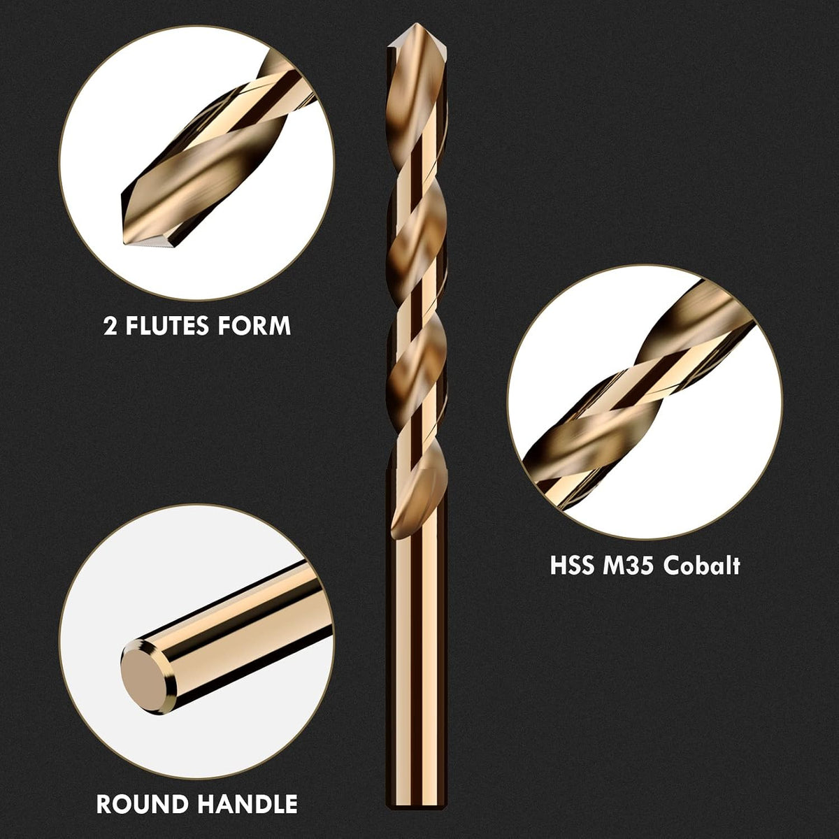 13Pcs(1/16"-1/4") Cobalt Drill Bit Set M35 HSS Jobber Length