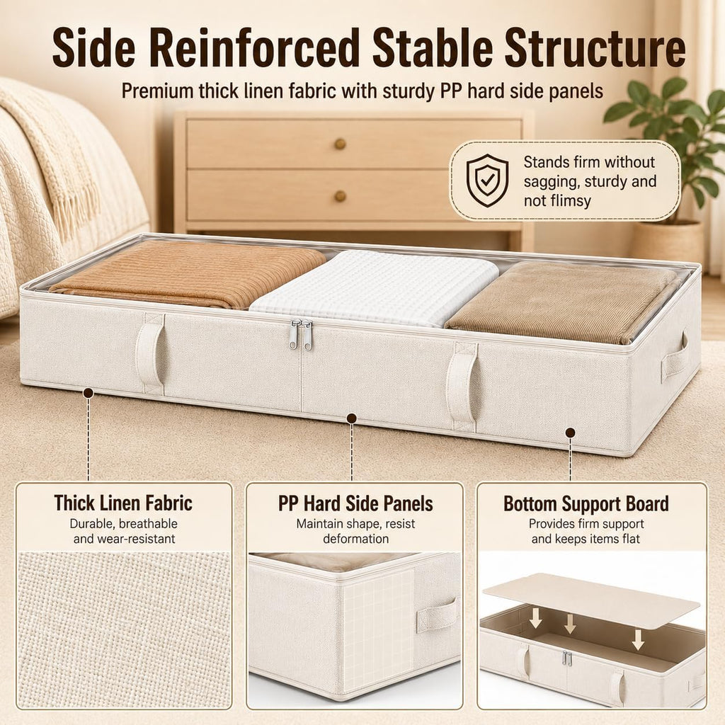 Side-Supported Under Bed Storage Containers, 6 Inches Tall 60L Underbed Storage Bins with Sturdy Handles and