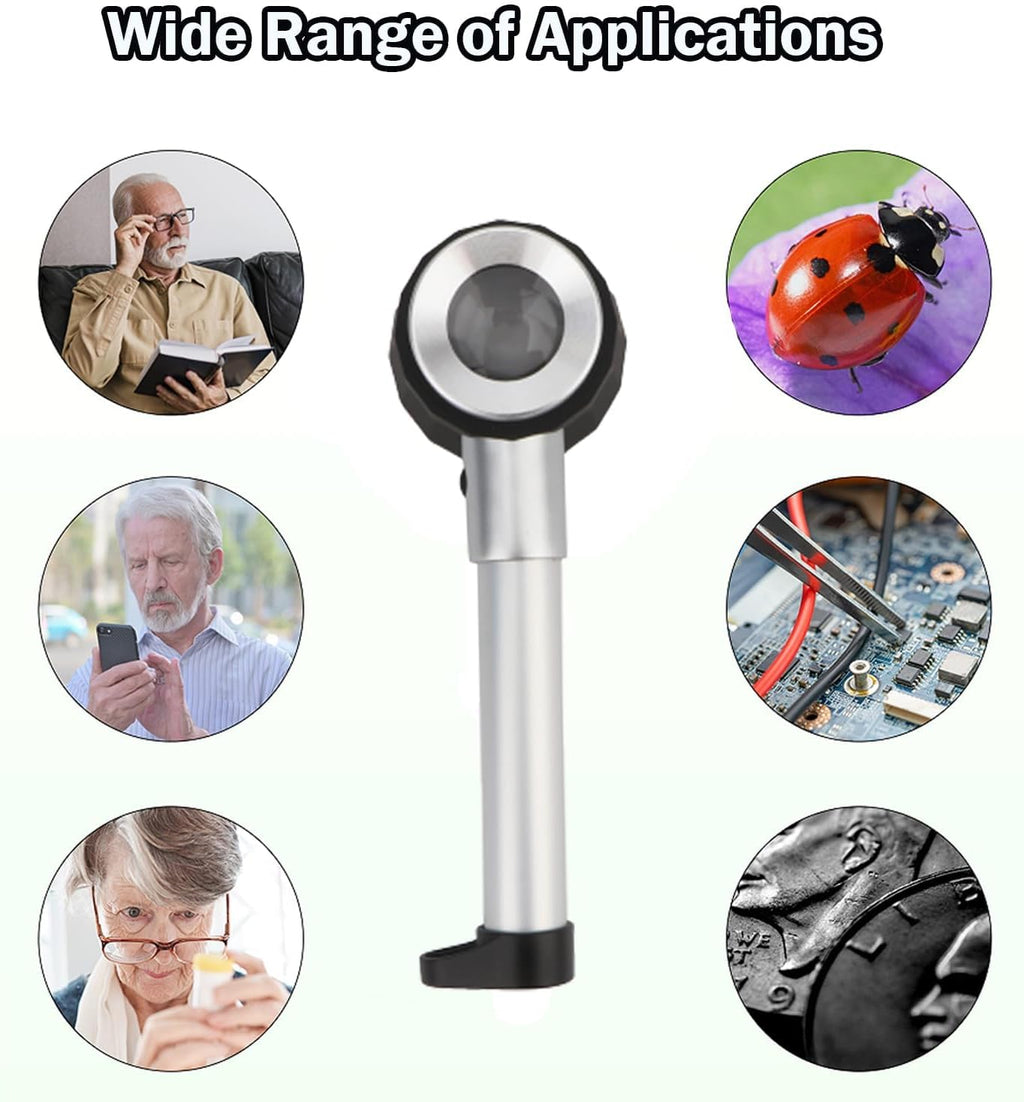 10X Jeweler Loupe Handheld Magnifier Magnifying Glass with LED Light | Lighted magnifiers with measure scale &
