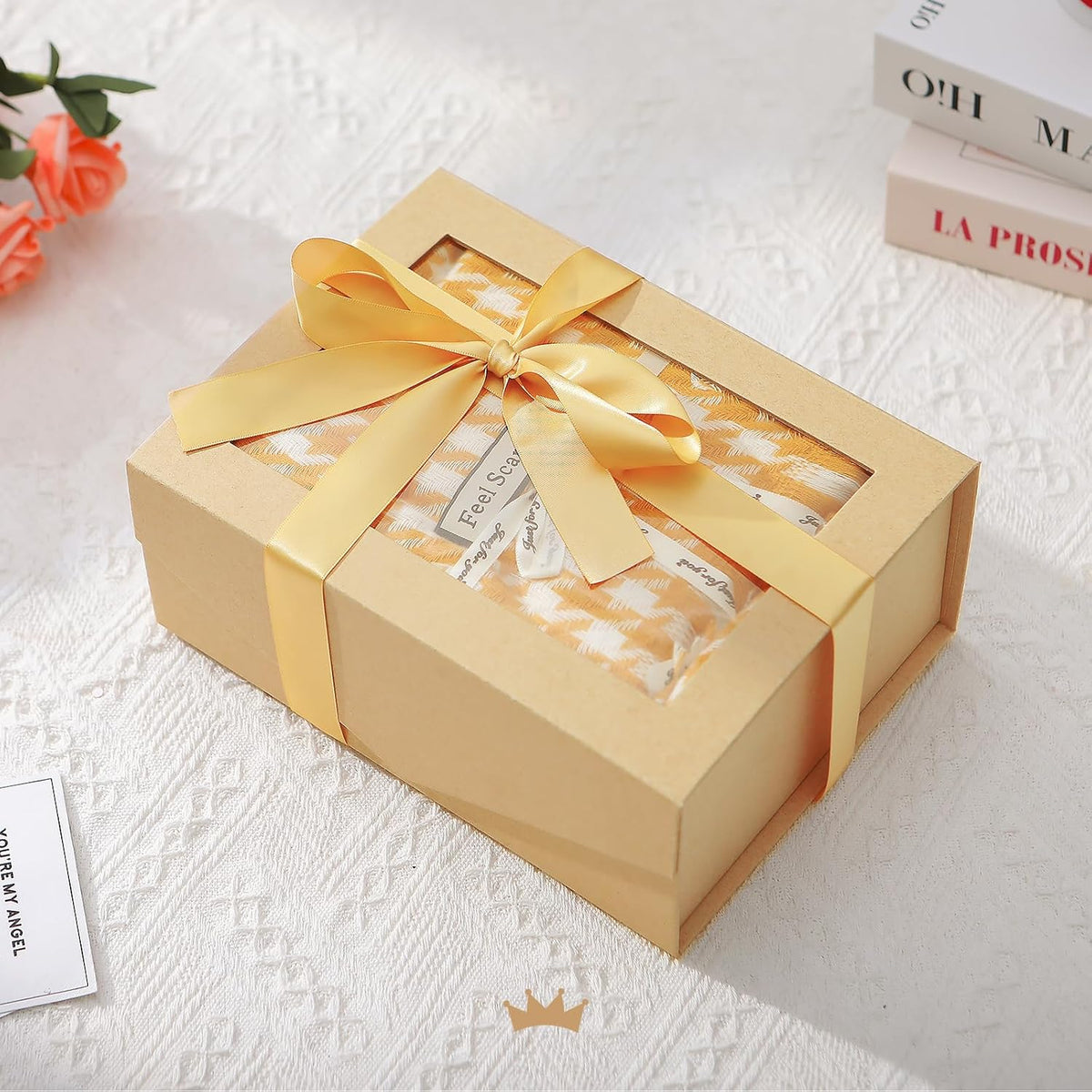 Kraft Clear Magnetic Lid Gift Box with Window 9x6.5x3.8 Inches