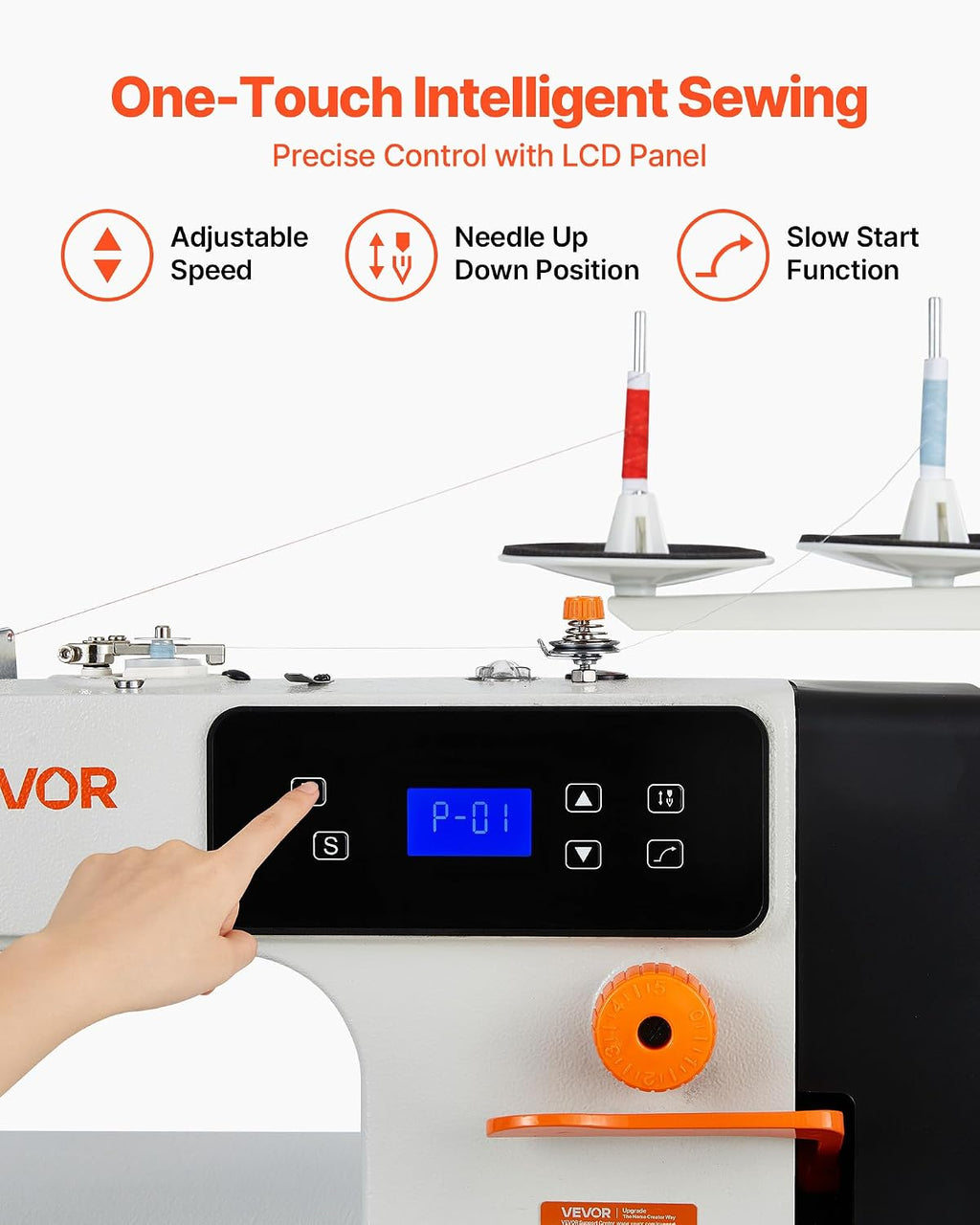 Industrial Lockstitch Sewing Machine, 550W Commercial Set with Servo Motor & Table Stand, 5000 SPM High Speed, Metal