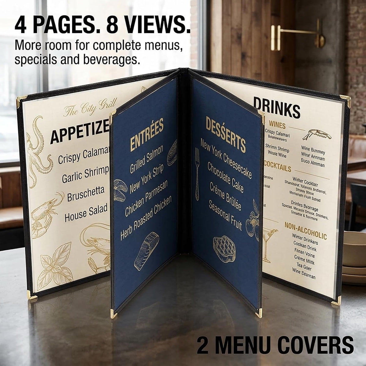 Menu Covers 8.5 x 11 Inch, 2 Pack 4 Page 8 View Clear Menu Holder Sleeve