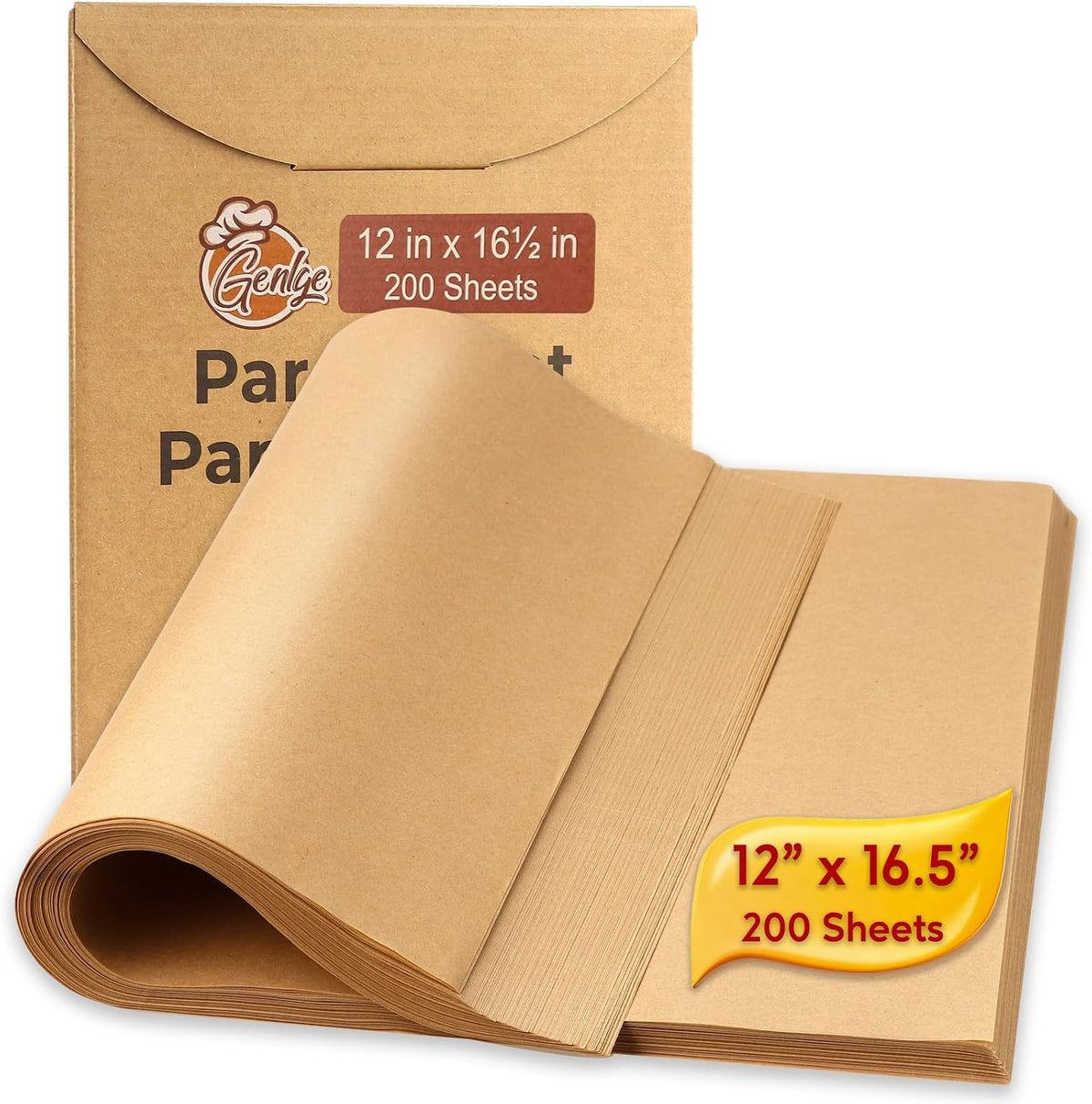 200 Sheets Precut Parchment Paper, 12x16.5 Inches, Non-Stick, Unbleached
