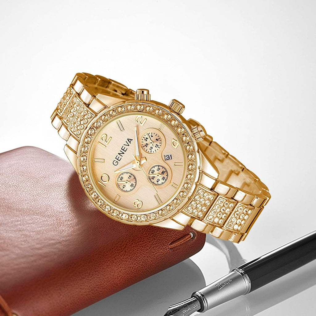 Unisex Diamond Watches Luxury Men and Women Calendar Quartz Clock Rose Gold Silver Stainless Steel Watch