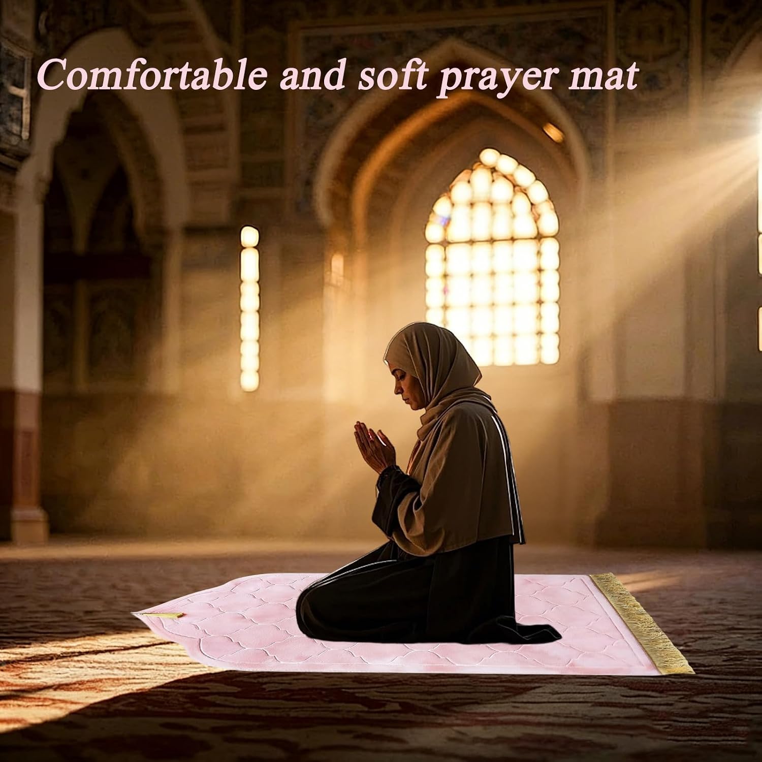 Muslim Prayer Rug with Memory Foam, 25.6x43.3 Inch Soft Padded Islamic Mat, Thick Sajadah for Knees and Forehead