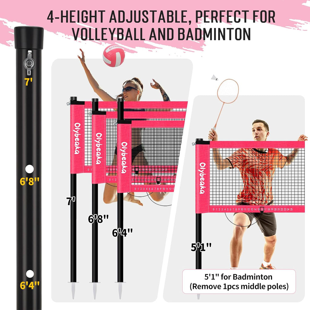 20ft Portable Outdoor Volleyball Badminton Combo Net Set | Height Adjustable for Volleyball & Badminton Game with