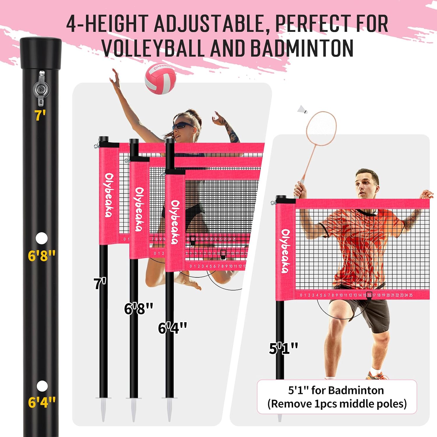 20ft Portable Outdoor Volleyball Badminton Combo Net Set | Height Adjustable for Volleyball & Badminton Game with