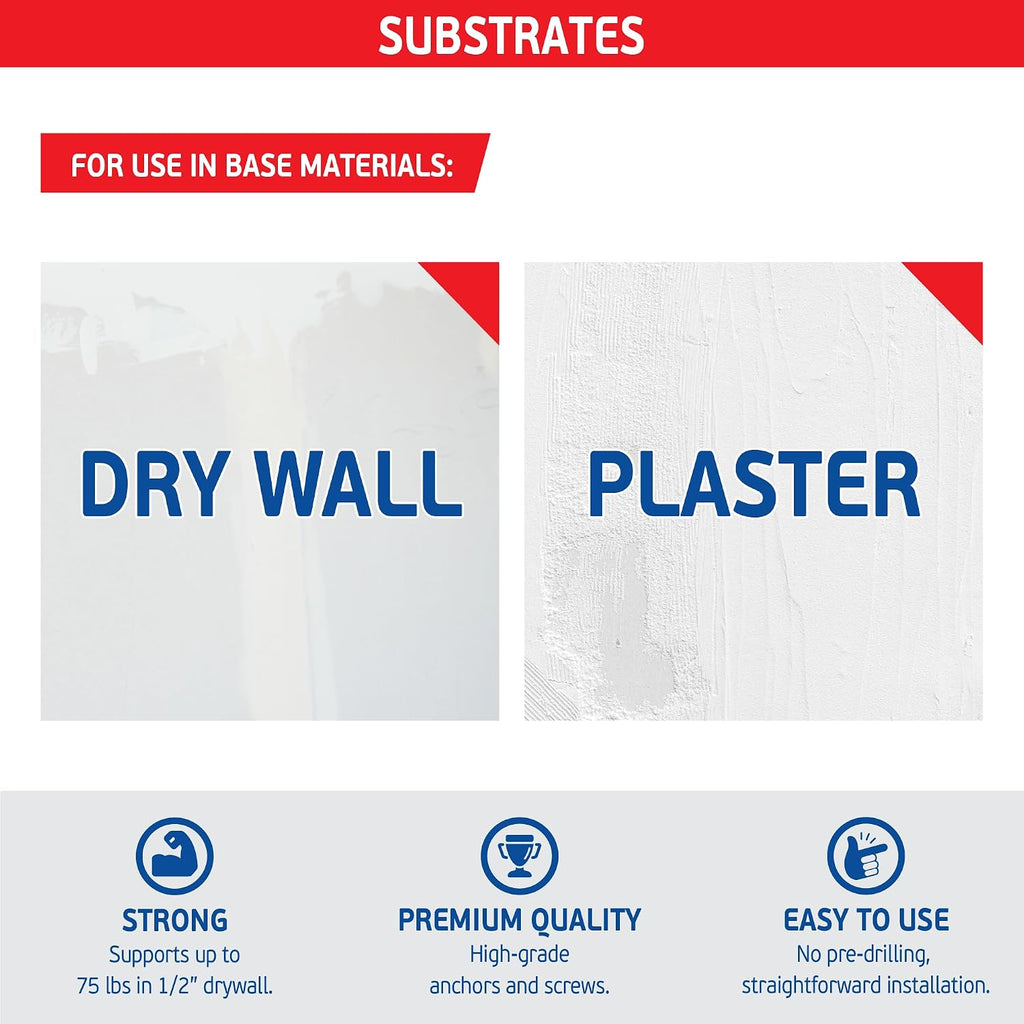 Self-Drilling Drywall Anchors Metal with Screws (50 Anchors & 50 Screws) – Heavy Duty Zinc Plaster & Hollow Wall