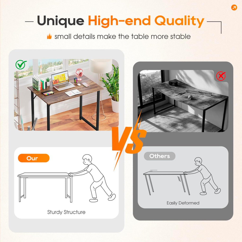 32 Inch Computer Desk | Brown | Office Desk with Metal Frame, Adjustable Feet | Water-Resistant, Scratchproof Surface